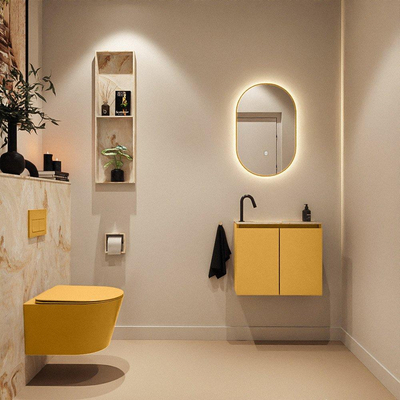 MONDIAZ TURE-DLUX Meuble toilette - 60cm - Ocher - EDEN - vasque Frappe - position gauche - 1 trou de robinet