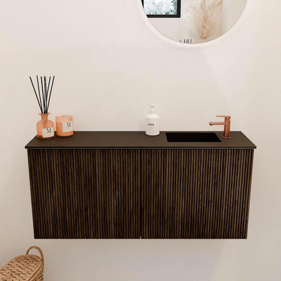 Mondiaz JOYA 90cm toiletmeubel - kleur Walnut - Wastafel FAYE positie Rechts 1 kraangat kleur Urban.