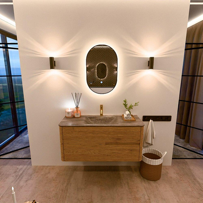 Mondiaz CIRO-DLUX Meuble de salle de bains - 110x45x50cm - Vasque solid surface Oza - 1 lavabo au centre - 1 trou de robinet - 2 tiroirs - Chêne