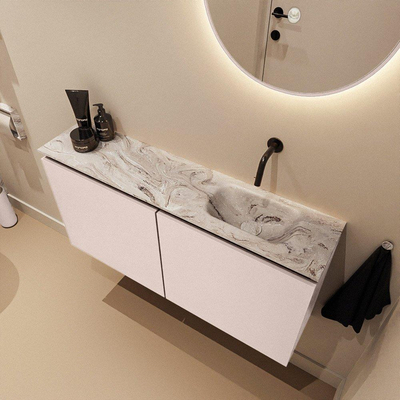MONDIAZ TURE-DLUX 100cm toiletmeubel Rosee. EDEN wastafel Glace positie rechts. Zonder kraangat.