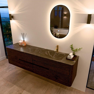Mondiaz CIRO-DLUX Meuble de salle de bains - 190x45x50cm - Lavabo en solid surface Lava - 1 vasque à droite - 1 trou de robinet - 4 tiroirs - Noyer