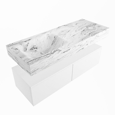 Mondiaz ALAN-DLUX Ensemble de meuble - 120cm - meuble Talc mat - 2 tiroirs - Lavabo Cloud Glace suspendu - vasque Gauche - 1 trou de robinet