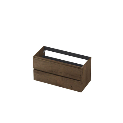 INK Wastafelonderkast - 100x45x52cm - 2 lades - greeploos - met houten keerlijst - MDF - Chocolate