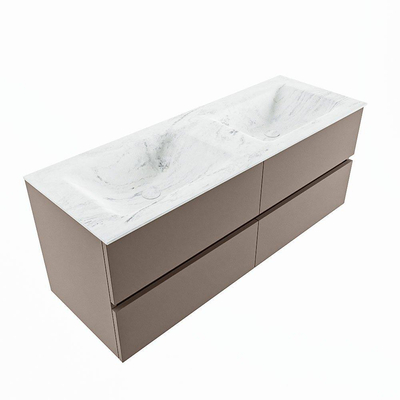 Mondiaz VICA-DLUX ensemble de meuble de salle de bain - 130cm - meuble sous-vasque fumée - 4 tiroirs - lavabo encastré nuage double - sans trous de robinet - version haute de 60cm - opalo