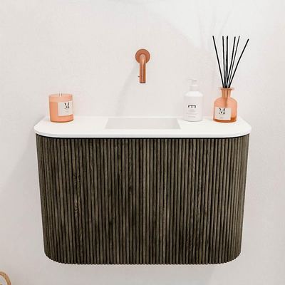 Mondiaz JOYA 63.2cm toiletmeubel - ronding links en rechts kleur Shadow - Wastafel FAYE positie Midden Zonder kraangat kleur Talc.