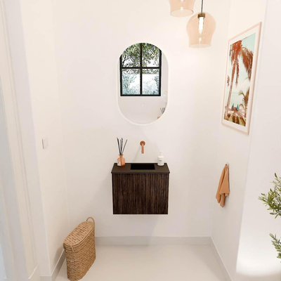Mondiaz JOYA 50cm toiletmeubel - kleur Walnut - Wastafel FAYE positie Rechts Zonder kraangat kleur Urban.