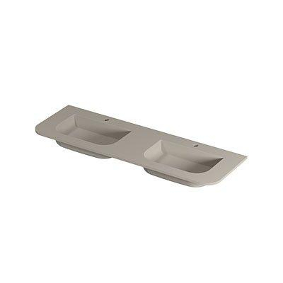 INK Fora Wastafel - 140x45x1.7cm - dubbele wasbak - 2 kraangaten - afgeronde hoeken - porselein - mat creme cotton