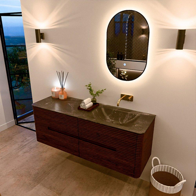Mondiaz CIRO-DLUX Meuble de salle de bains - 140x45x50cm - Vasque en solid surface Lava - 1 lavabo à droite - sans trous de robinet - 4 tiroirs - Ruby