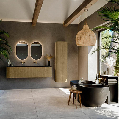 Ensemble de meuble de salle de bain Mondiaz KURVE - 170x46x40cm - 1 tiroir - 2 portes - lavabo en solid surface - milieu - sans trou de robinet - Dusk