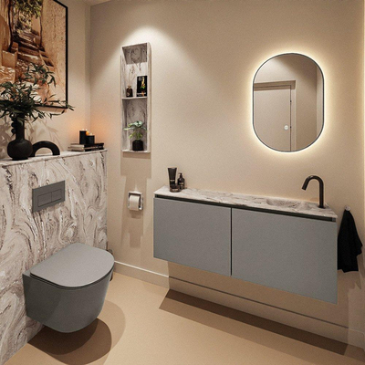 MONDIAZ TURE-DLUX 120cm toiletmeubel Smoke. EDEN wastafel Glace positie rechts. Met 1 kraangat.