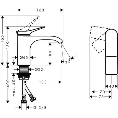 hansgrohe Vivenis Robinet lavabo - 8 cm - monocommande - CoolStart - sans bonde - Brushed Black Chrome