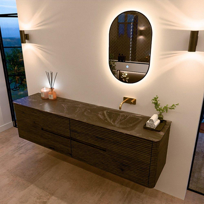 Mondiaz CIRO-DLUX Ensemble de meubles de salle de bains - 190x45x50cm - Vasque en solid surface Lava - 1 lavabo à droite - sans trous de robinet - 4 tiroirs - Shadow