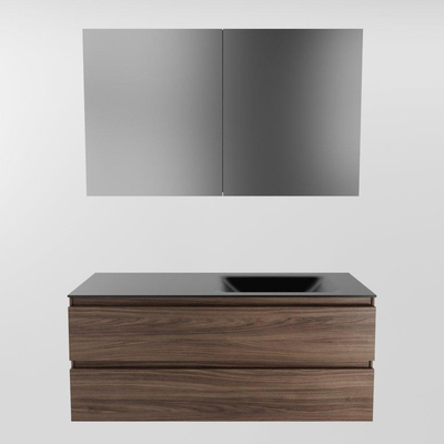 Mondiaz Aivy ensemble meuble de salle de bains - 120x45x50cm - 0 trous de robinet - 1 vasque urban Solid surface - Droite - 2 tiroirs - Avec armoire de toilette - Mélaminé Moka