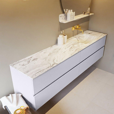 MONDIAZ VICA-DLUX Ensemble meuble de salle de bains - 200cm - meuble bas Cale - 4 tiroirs - lavabo encastré Cloud à droite - sans trous de robinet - version hauteur 60cm - Glace