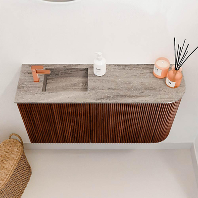 Mondiaz JOYA-DLUX Meuble de toilette 81,6cm - arrondi droit couleur Ruby - Vasque FAYE position Gauche 1 trou de robinet couleur Oza