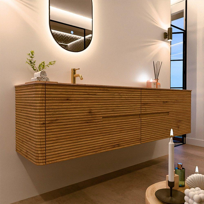 Mondiaz CIRO-DLUX Meuble de salle de bains - 190x45x50cm - Plan-vasque Solid surface Saba - 1 vasque à gauche - 1 trou de robinet - 4 tiroirs - Chêne