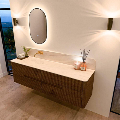 Mondiaz CIRO-DLUX Ensemble de meuble de salle de bains - 170x45x50cm - Plan vasque solid surface Meli - 1 vasque à gauche - sans trous de robinet - 4 tiroirs - Dusk