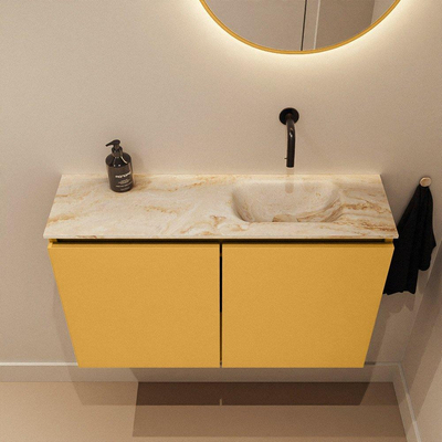 MONDIAZ TURE-DLUX Meuble de toilettes 80cm Ocher. EDEN lavabo Frappe position droite. Sans trou de robinet.