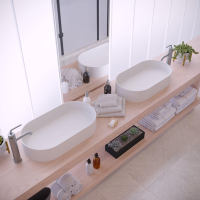 Ideavit Solidthin vasque à poser 60x35x12.5cm ovale 0 trous de robinet 1 cuve Solid surface blanc