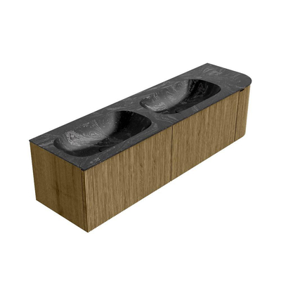 Mondiaz KURVE-DLUX Ensemble de meuble de salle de bains - 165x46x40cm - 2 tiroirs - 1 porte - vasque solid surface - double / gauche - sans trou de robinet - Dusk