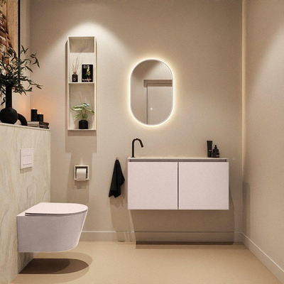 MONDIAZ TURE-DLUX Meuble toilette - 100cm - Rosee - EDEN - vasque Ostra - position gauche - 1 trou de robinet