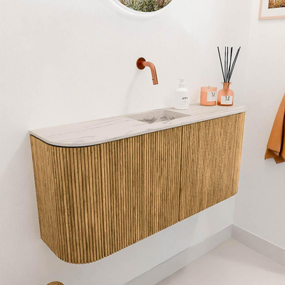 Mondiaz JOYA-DLUX 93.2cm toiletmeubel - ronding links en rechts kleur Oak - Wastafel FAYE positie Midden Zonder kraangat kleur Nata.