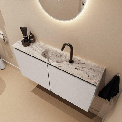 MONDIAZ TURE-DLUX 100cm toiletmeubel Linen. EDEN wastafel Glace positie midden. Met 1 kraangat.