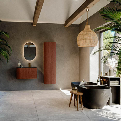 Mondiaz KURVE Ensemble de meuble salle de bain - 75x46x40cm - 1 tiroir - 1 porte - lavabo en solid surface - droite - 1 trou de robinet - Ruby