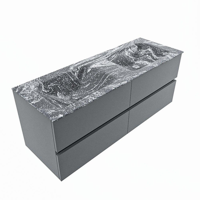 Mondiaz VICA-DLUX ensemble de meuble de salle de bain - 130cm - meuble sous-vasque plata - 4 tiroirs - lavabo encastrée cloud double - sans trous de robinet - version haute de 60cm - lave