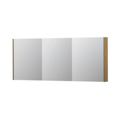 INK SPK2 Spiegelkast - 180x14x74cm - 3 deuren - dubbelzijdige Spiegel - schakelaar en stopcontact - MDF Fineer Natur