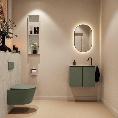 MONDIAZ TURE-DLUX Meuble toilette - 60cm - Army - EDEN - vasque Opalo - position droite - 1 trou de robinet