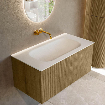 Mondiaz KURVE Ensemble meuble de salle de bains - 90x46x40cm - 1 tiroir - lavabo solid surface - central - sans trou de robinet - Dusk