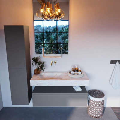 MONDIAZ ALAN - DLUX Ensemble meuble de salle de bains - 110cm - sous-meuble - Plata - 1 tiroir - lavabo suspendu - vasque à gauche - 0 trous de robinet - Frappe