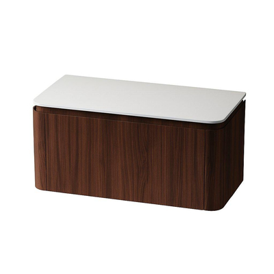 Saniclass Terra Badmeubelset - 100cm - 2 lades - afgeronde hoeken - topblad solid surface - kastanje (walnoot)