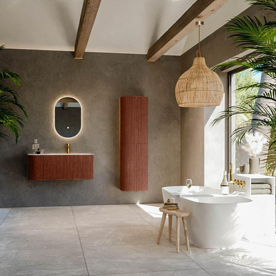 Mondiaz KURVE-DLUX Ensemble de meuble salle de bain - 105x46x40cm - 1 tiroir - 1 porte - lavabo en solid surface - droite - 1 trou de robinet - Ruby