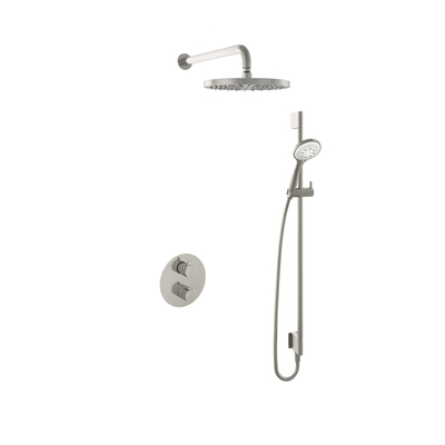 Hotbath Buddy IBS Regendoucheset - 35cm wandarm - 30cm ronde hoofddouche - 3 standen handdouche - glijstang - geborsteld nikkel
