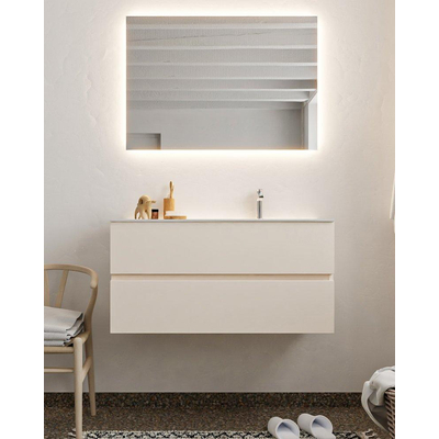 Mondiaz VICA ensemble de meuble de salle de bain - 100cm - meuble sous-vasque lin - 2 tiroirs - lavabo lune droite - 1 trou de robinet - miroir LED - version XL 60cm de haut