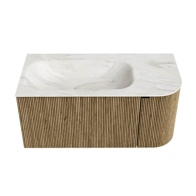 Mondiaz KURVE-DLUX Badkamermeubelset - 95x46x40cm - 1 lade - 1 deur - wastafel solid surface - links - zonder kraangat - Dusk