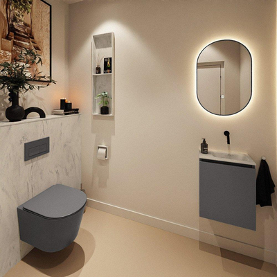 MONDIAZ TURE-DLUX Meuble toilette - 40cm - Dark Grey - EDEN - vasque Opalo - position droite - sans trou de robinet