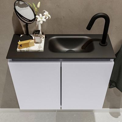 MONDIAZ TURE Toiletmeubel 60x23x50cm met 1 kraangaten 2 deuren cale mat Wastafel Eden rechts Solid Surface Zwart