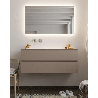 Mondiaz VICA ensemble de meuble de salle de bain - 120cm - meuble sous-vasque fumée - 2 tiroirs - lavabo lune gauche - sans trou de robinet version XL 60cm de haut