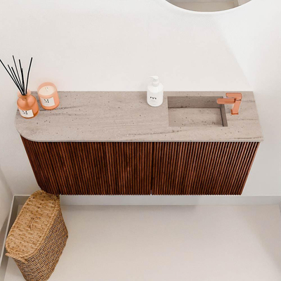 Mondiaz JOYA-DLUX 91.6cm toiletmeubel - ronding links kleur Ruby - Wastafel FAYE positie Rechts 1 kraangat kleur Saba.