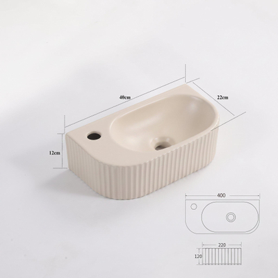 QeramiQ Blend Lavabo pour WC - 40x22x12cm - nervure - demi-rond - trou de robinet a gauche - ceramique - lin