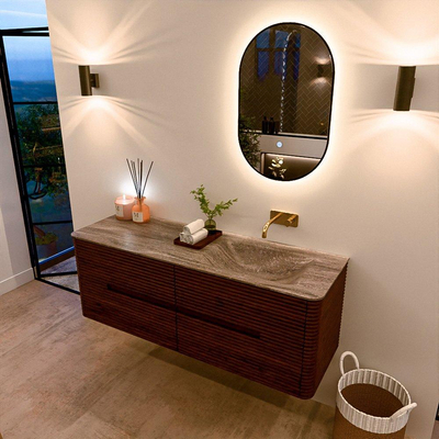 Mondiaz CIRO-DLUX Ensemble de meubles de salle de bains - 140x45x50cm - vasque Solid surface Oza - 1 lavabo à droite - sans trous de robinetterie - 4 tiroirs - Ruby