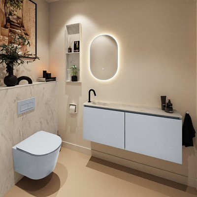 MONDIAZ TURE-DLUX Meuble toilette - 120cm - Clay - EDEN - vasque Opalo - position gauche - 1 trou de robinet