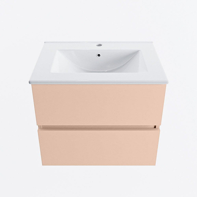 Mondiaz VICA ensemble de meuble de salle de bain - 60cm - meuble sous-vasque rosee - 2 tiroirs - lavabo denia milieu - 1 trou de robinet - version haute de 60cm - blanc brillant