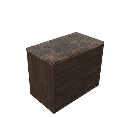 Saniclass Holz Frame Ensemble meuble de salle de bains - 80x45x63cm - Plan de travail en pierre naturelle Noche dark emperador - 1 trou de robinetterie - 2 tiroirs - chêne charcoal mat (bois)