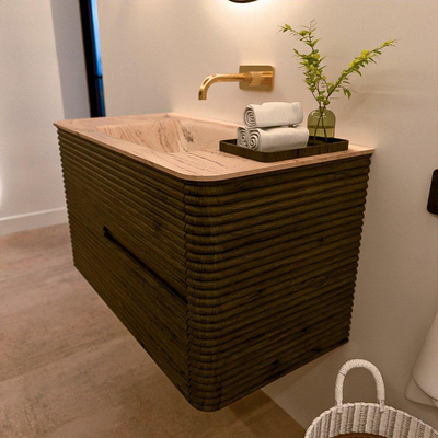 Mondiaz CIRO-DLUX Ensemble de meubles de salle de bains - 90x45x50cm - lavabo en solid surface Arena - 1 bassin au centre - sans trous de robinet - 2 tiroirs - Shadow
