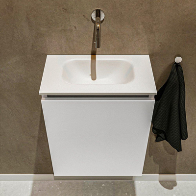 Mondiaz TURE Meuble lave-mains 40x23x50cm sans trous de robinet 1 porte Talc mat Lavabo Eden Centre Solid Surface Blanc