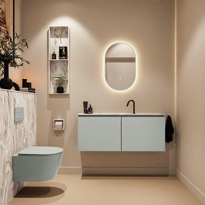 MONDIAZ TURE-DLUX Meuble toilette - 120cm - Greey - EDEN - vasque Glace - position centrale - 1 trou de robinet